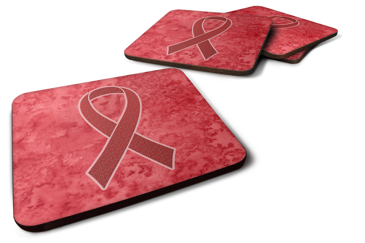 Set of 4 Red Ribbon for Aids Awareness Foam Coasters AN1213FC - the-store.com