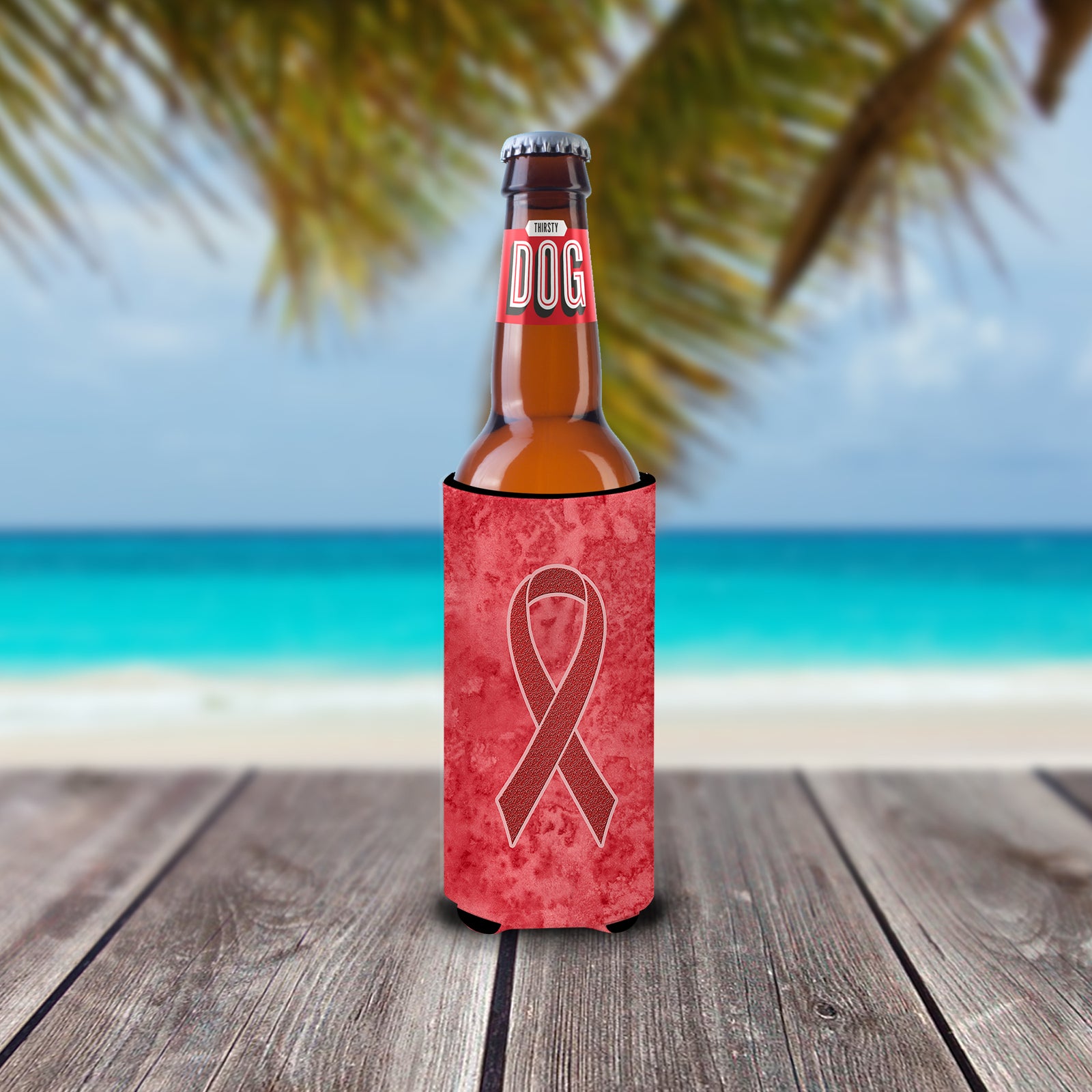 Caroline's Treasures Red Ribbon for Aids Awareness Slim Can Hugger – Fun & Functional Drink Coolers AN1213MUK