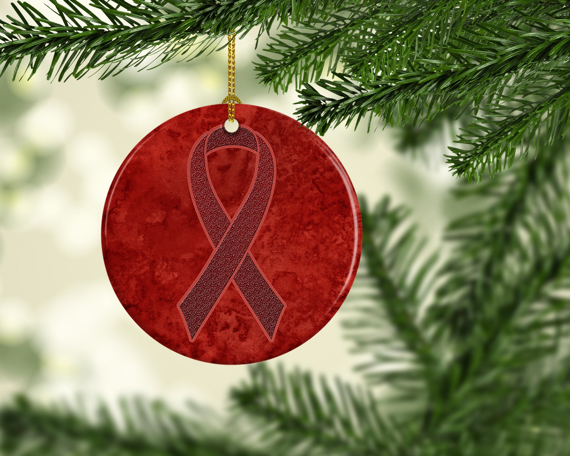 Burgundy Ribbon for Multiple Myeloma Cancer Awareness Ceramic Ornament AN1214CO1 - the-store.com