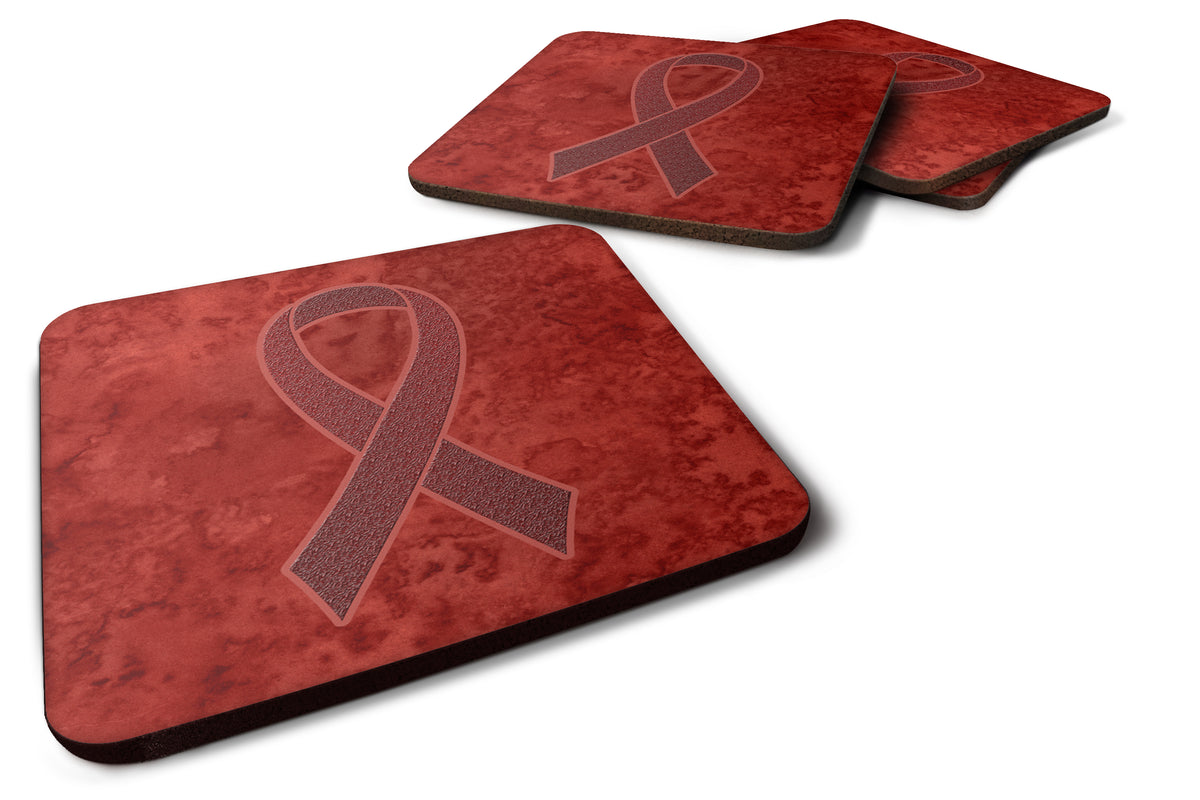 Set of 4 Burgundy Ribbon for Multiple Myeloma Cancer Awareness Foam Coasters AN1214FC - the-store.com