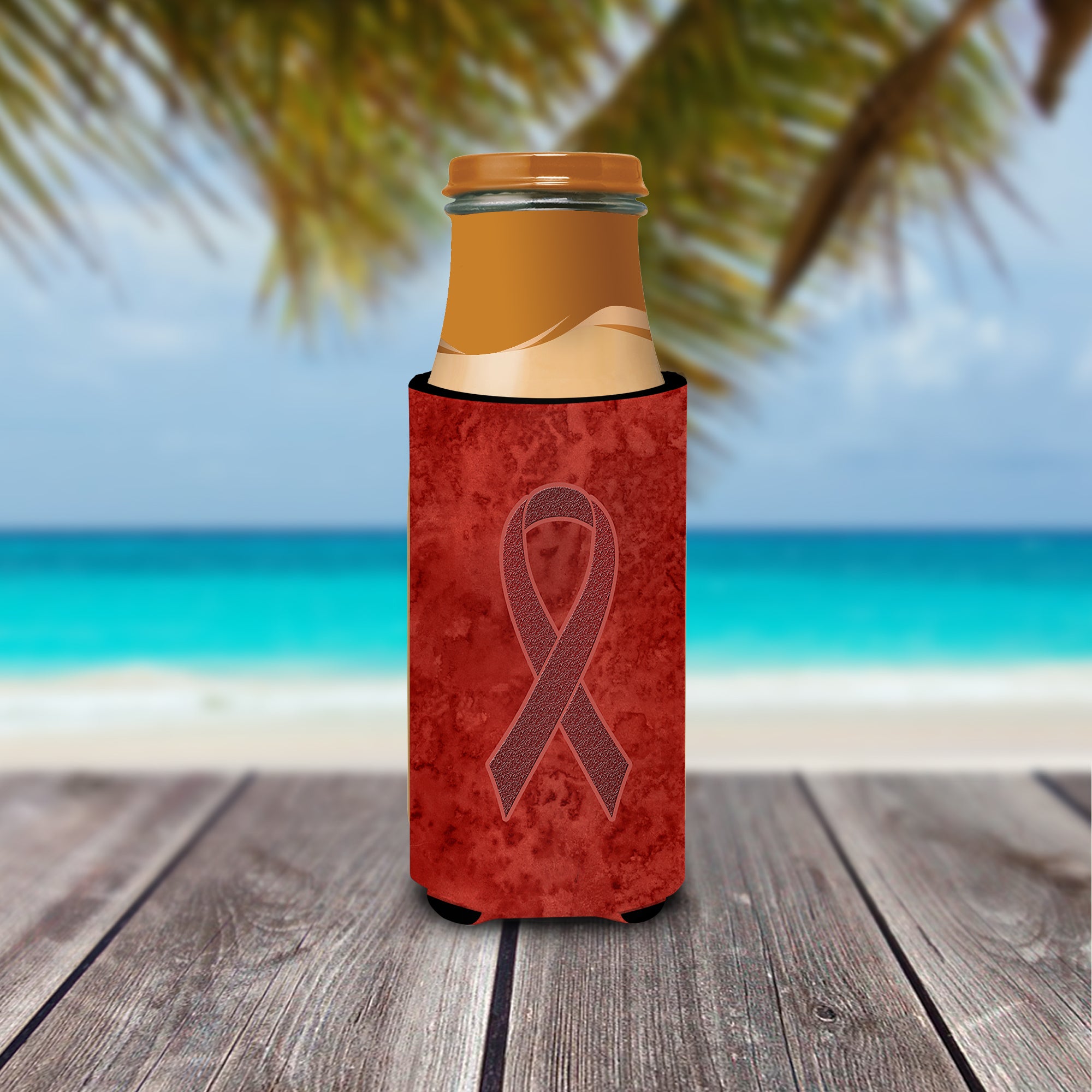 Burgundy Ribbon for Multiple Myeloma Cancer Awareness Ultra Beverage Insulators for slim cans AN1214MUK.