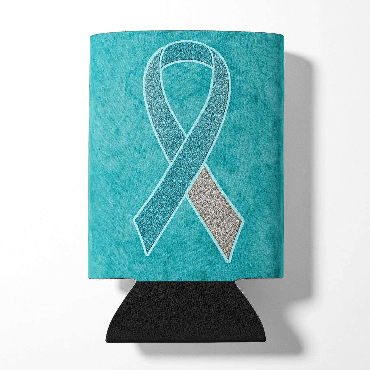 Teal and White Ribbon for Cervical Cancer Awareness Can or Bottle Hugger AN1215CC