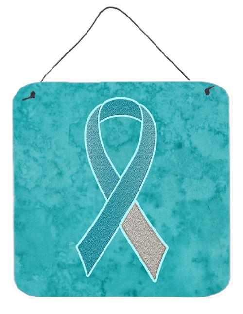 Teal and White Ribbon for Cervical Cancer Awareness Wall or Door Hanging Prints AN1215DS66 by Caroline's Treasures