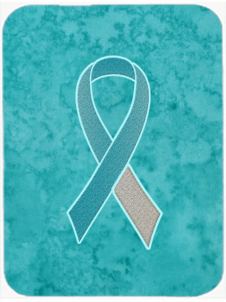 Teal and White Ribbon for Cervical Cancer Awareness Glass Cutting Board Large Size AN1215LCB by Caroline&#39;s Treasures
