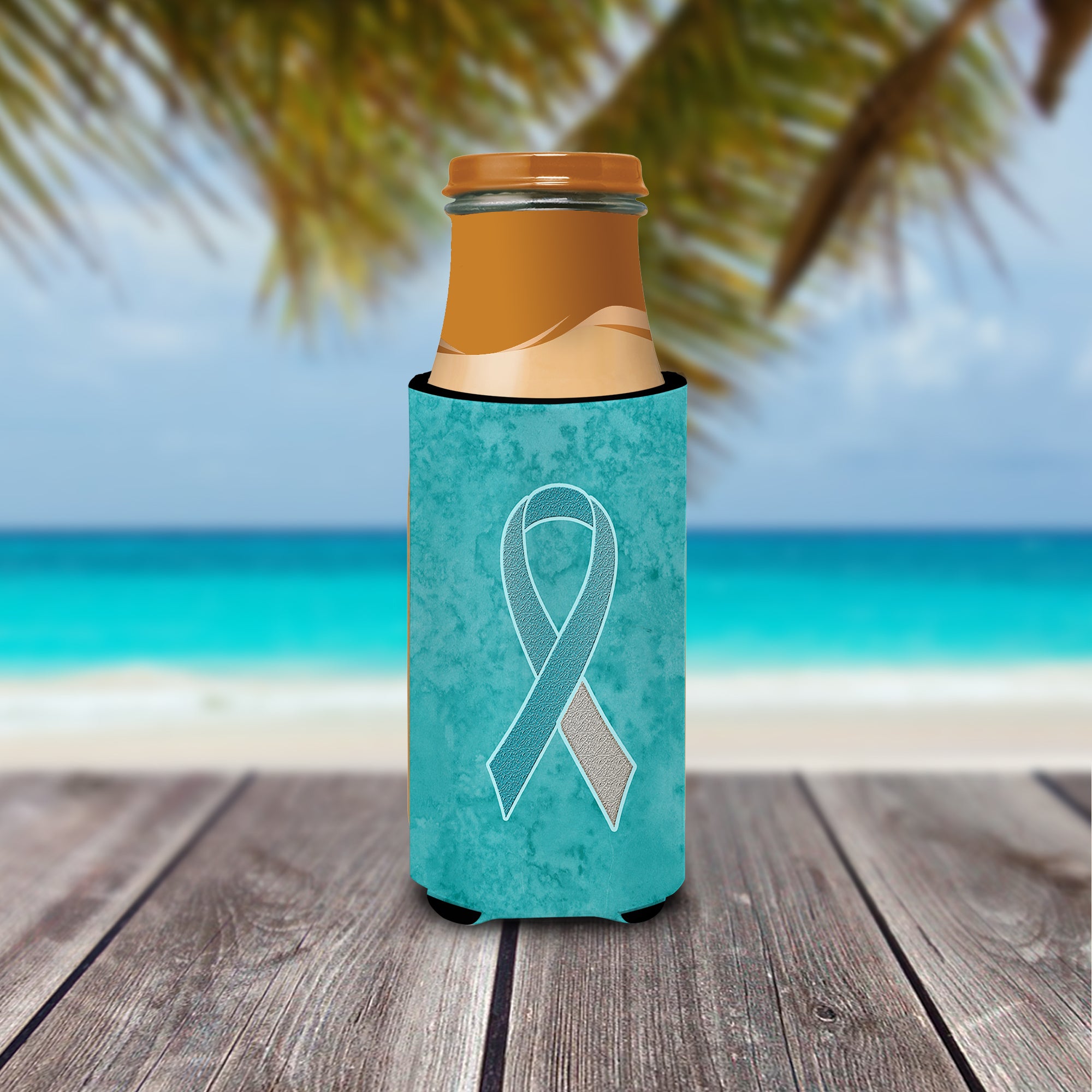 Teal and White Ribbon for Cervical Cancer Awareness Ultra Beverage Insulators for slim cans AN1215MUK.