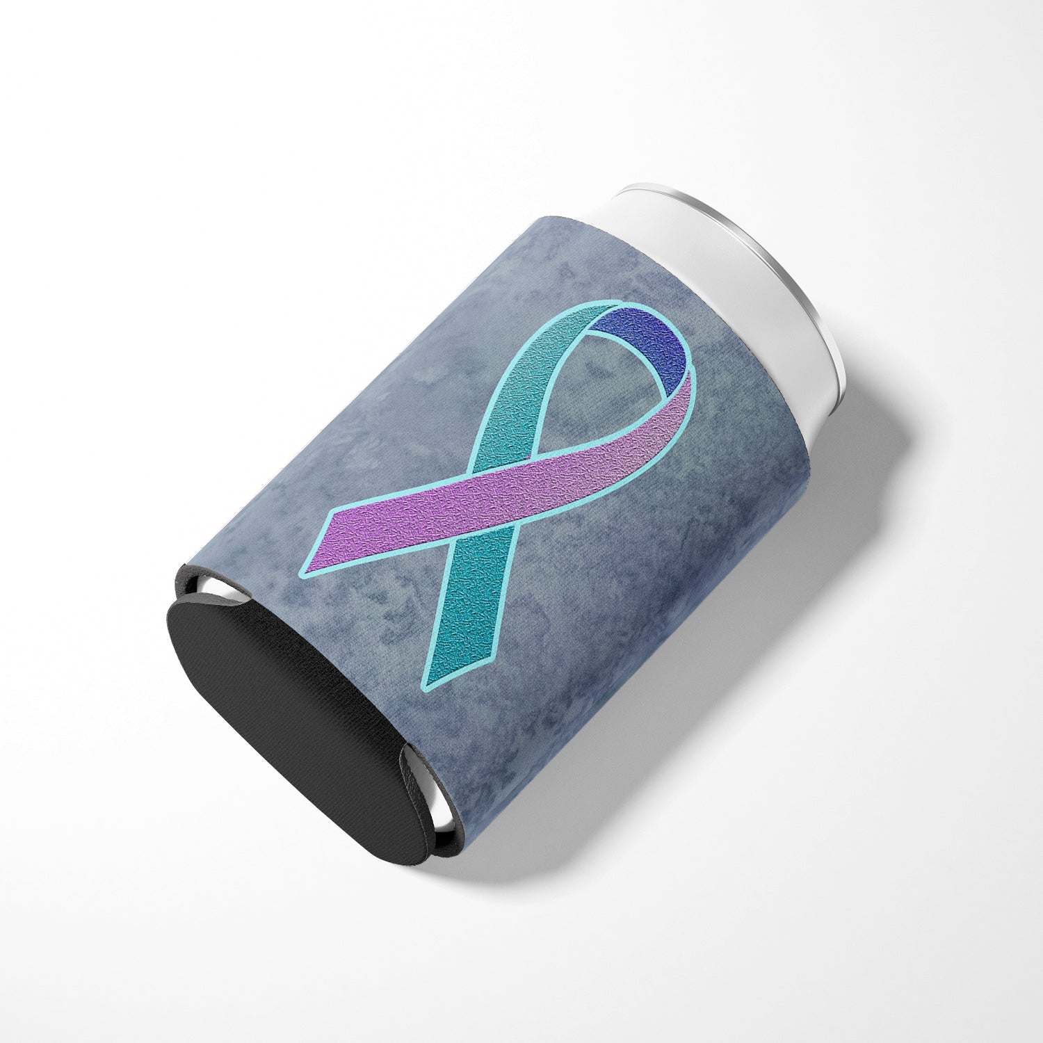 Teal, Pink and Blue Ribbon for Thyroid Cancer Awareness Can or Bottle Hugger AN1217CC
