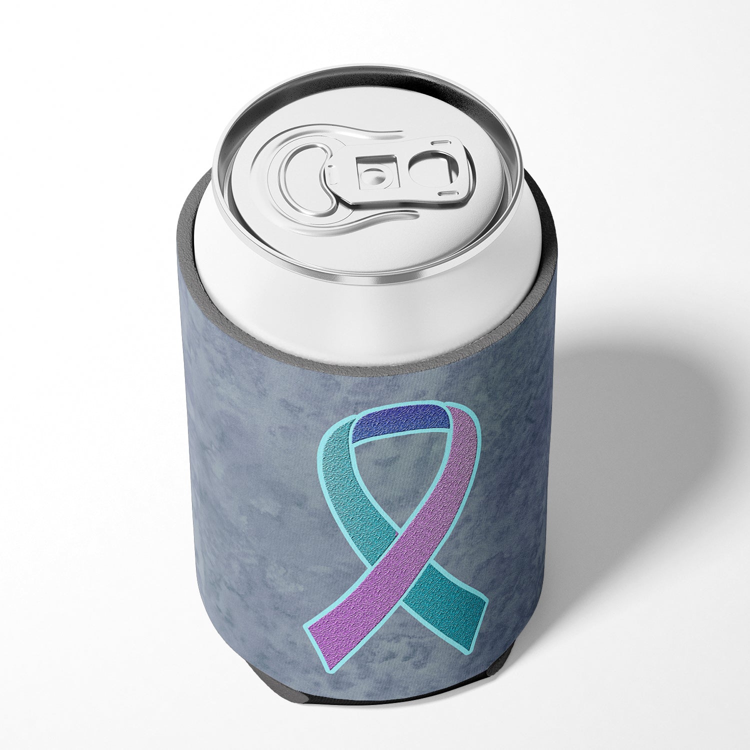 Teal, Pink and Blue Ribbon for Thyroid Cancer Awareness Can or Bottle Hugger AN1217CC.