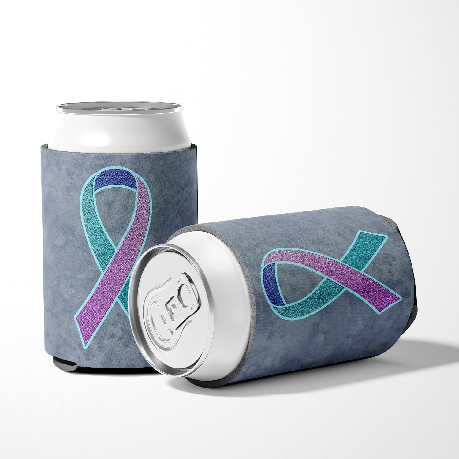 Teal, Pink and Blue Ribbon for Thyroid Cancer Awareness Can or Bottle Hugger AN1217CC.