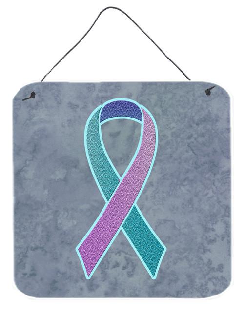 Teal, Pink and Blue Ribbon for Thyroid Cancer Awareness Wall or Door Hanging Prints AN1217DS66 by Caroline's Treasures