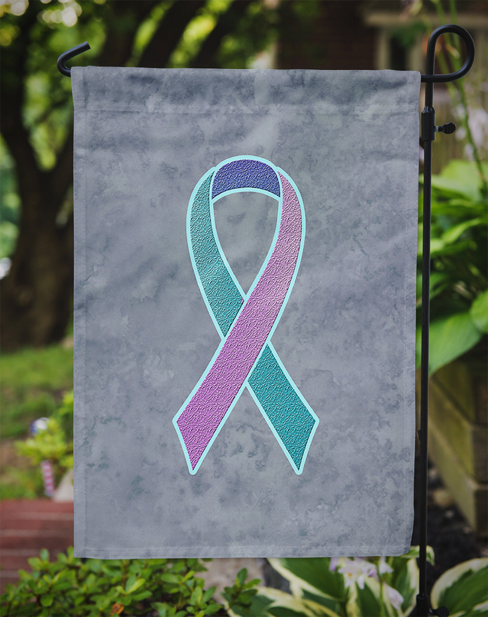 Teal, Pink and Blue Ribbon for Thyroid Cancer Awareness Flag Garden Size AN1217GF  the-store.com.