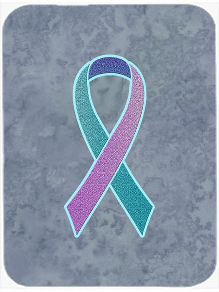 Teal, Pink and Blue Ribbon for Thyroid Cancer Awareness Glass Cutting Board Large Size AN1217LCB by Caroline&#39;s Treasures
