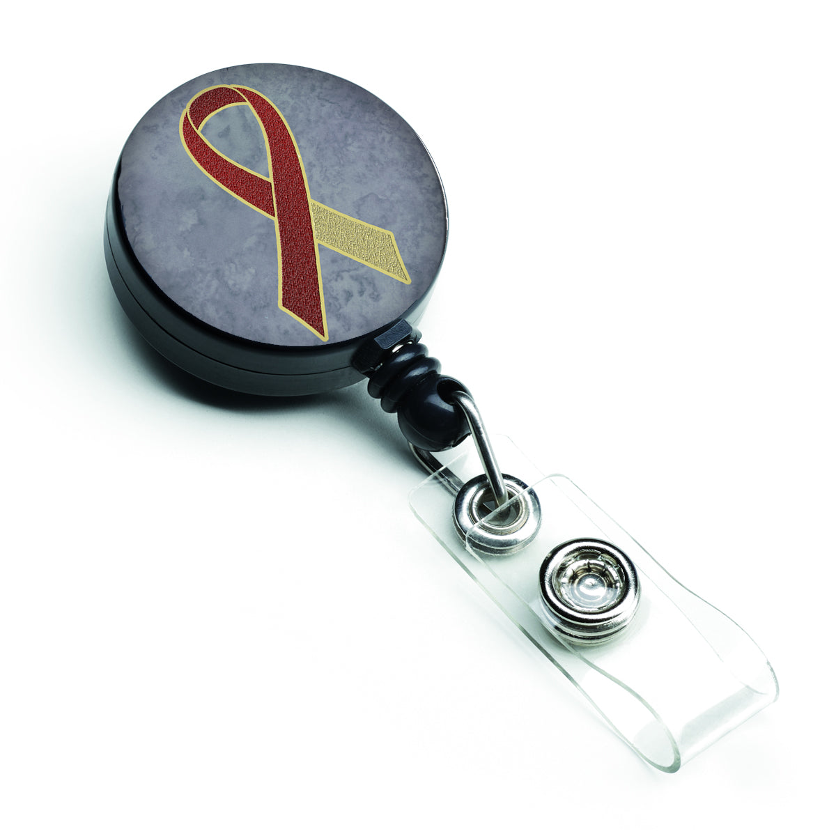 Burgundy and Ivory Ribbon for Head and Neck Cancer Awareness Retractable Badge Reel AN1218BR.