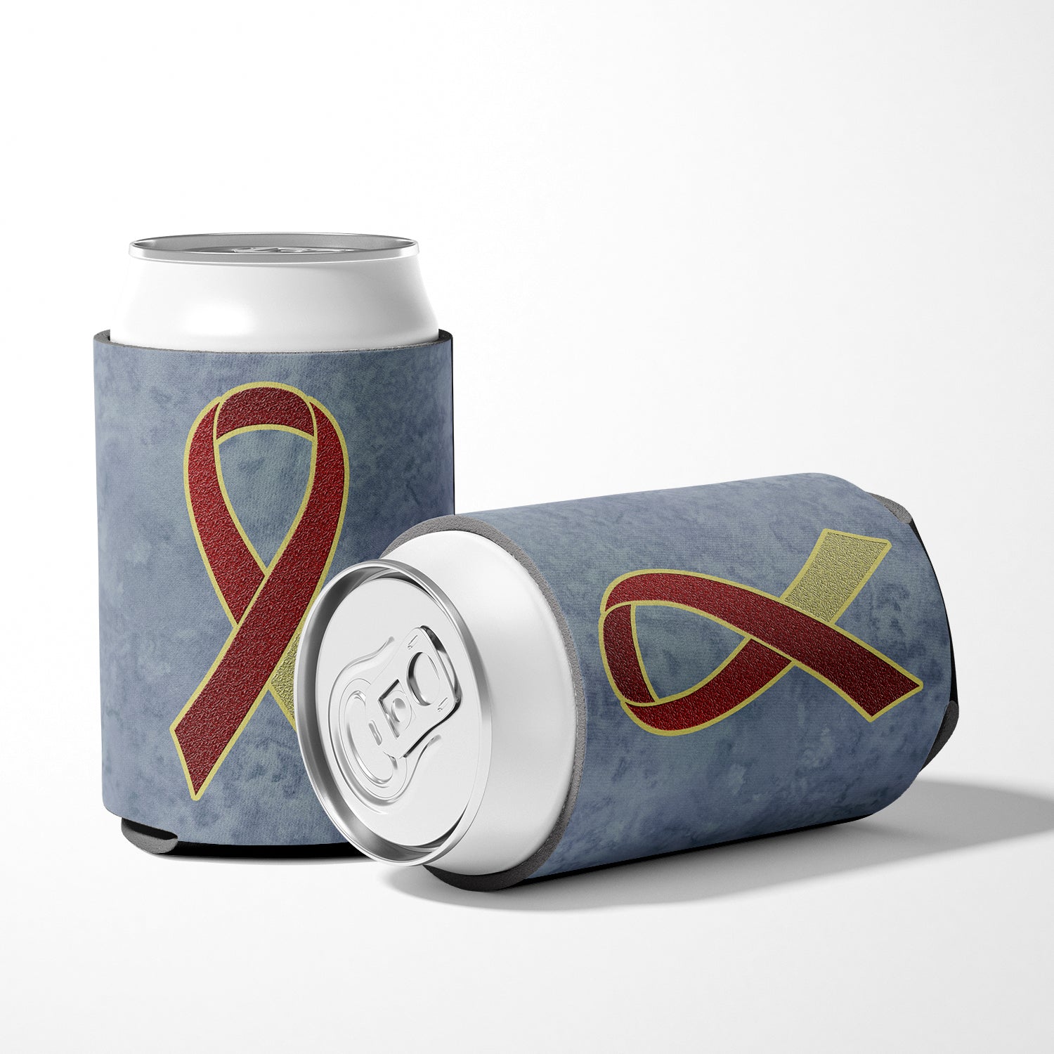 Burgundy and Ivory Ribbon for Head and Neck Cancer Awareness Can or Bottle Hugger AN1218CC