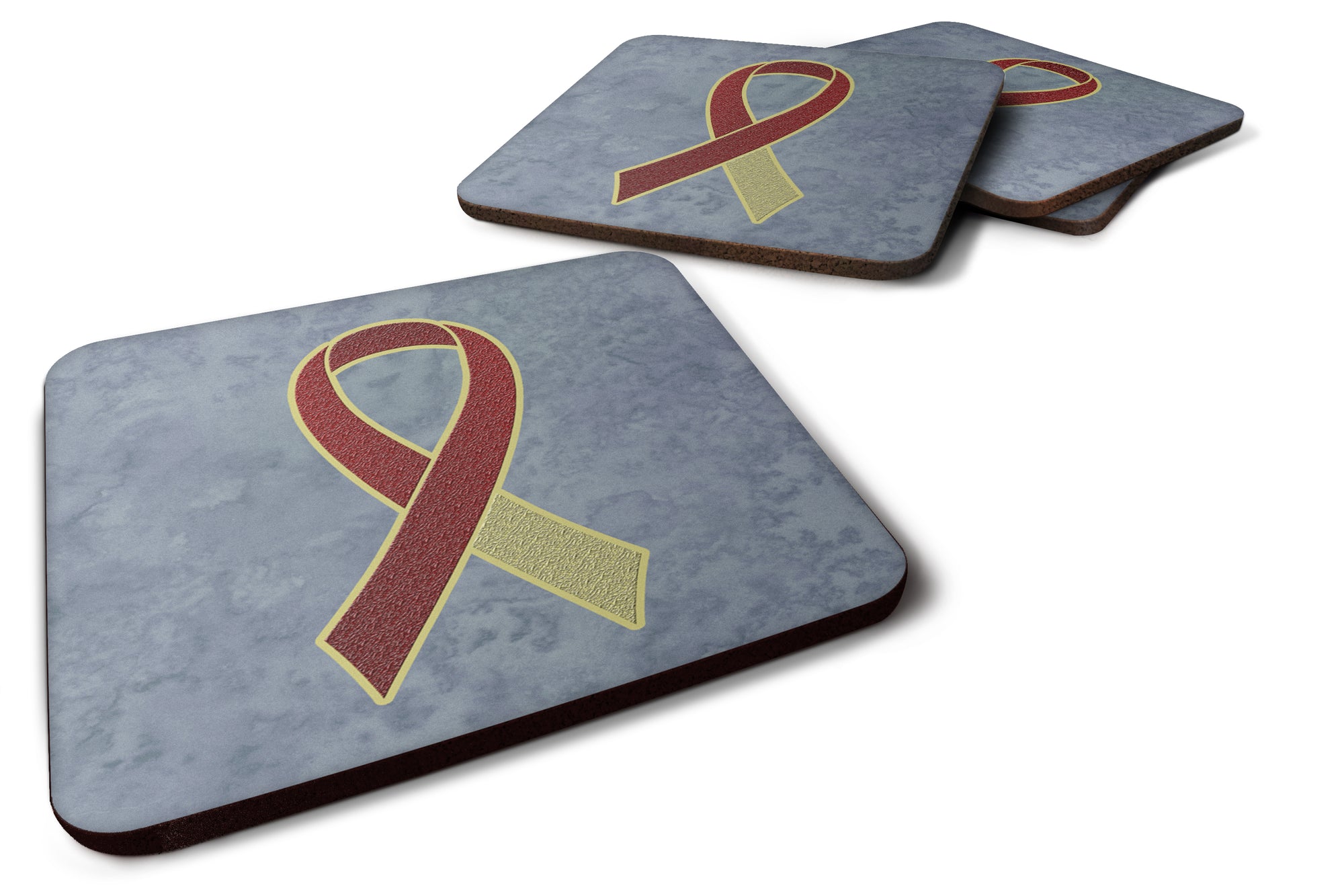 Set of 4 Burgundy and Ivory Ribbon for Head and Neck Cancer Awareness Foam Coasters AN1218FC - the-store.com