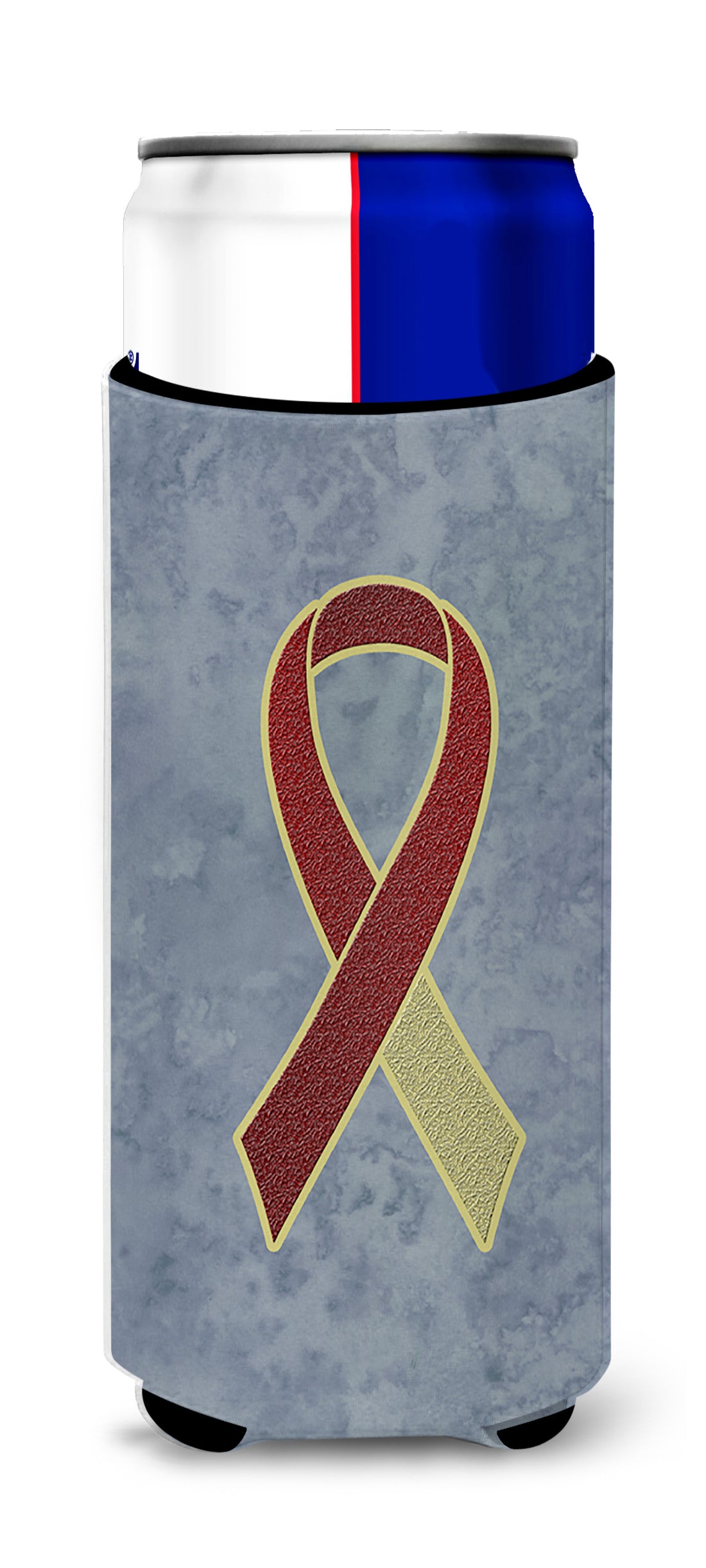 Burgundy and Ivory Ribbon for Head and Neck Cancer Awareness Ultra Beverage Insulators for slim cans AN1218MUK.