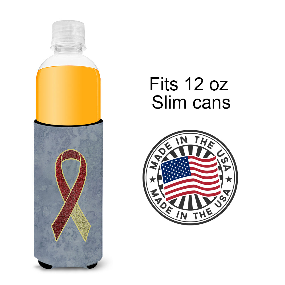 Burgundy and Ivory Ribbon for Head and Neck Cancer Awareness Ultra Beverage Insulators for slim cans AN1218MUK