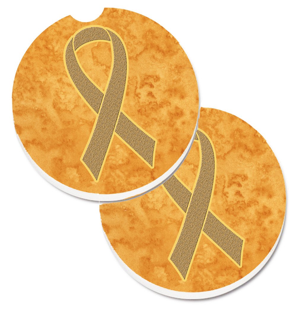 Peach Ribbon for Uterine Cancer Awareness Set of 2 Cup Holder Car Coasters AN1219CARC by Caroline's Treasures