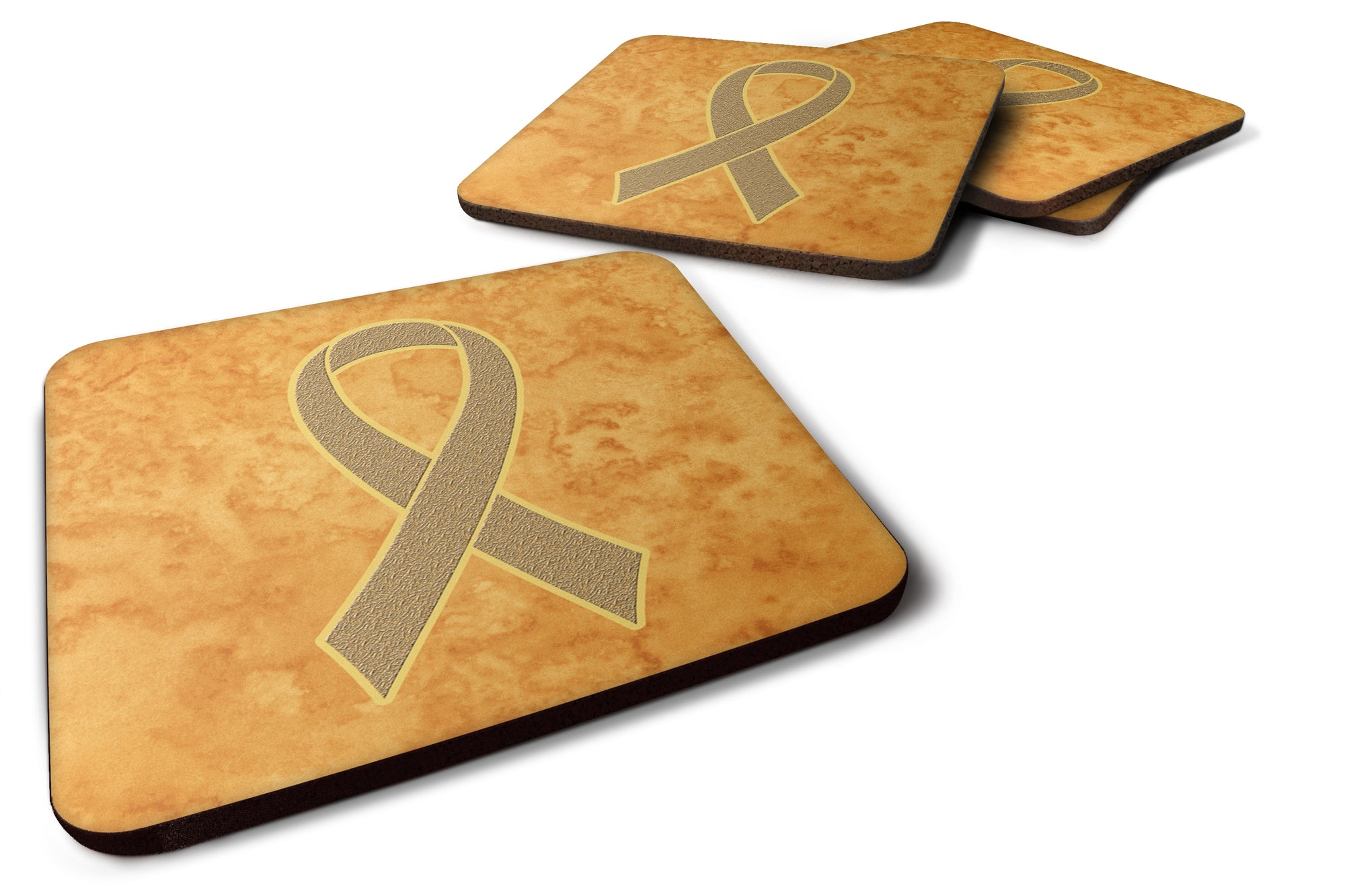Set of 4 Peach Ribbon for Uterine Cancer Awareness Foam Coasters AN1219FC - the-store.com