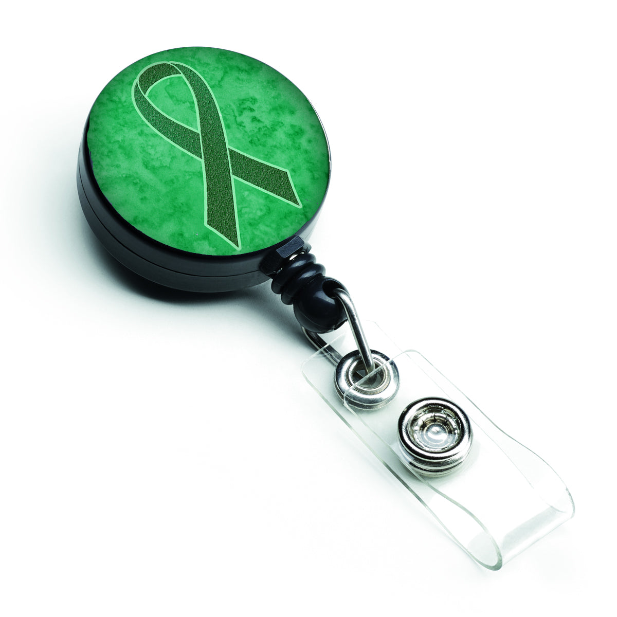 Kelly Green Ribbon for Kidney Cancer Awareness Retractable Badge Reel AN1220BR.