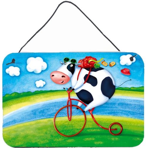 Cow riding Bicycle Wall or Door Hanging Prints APH0076DS812 by Caroline&#39;s Treasures