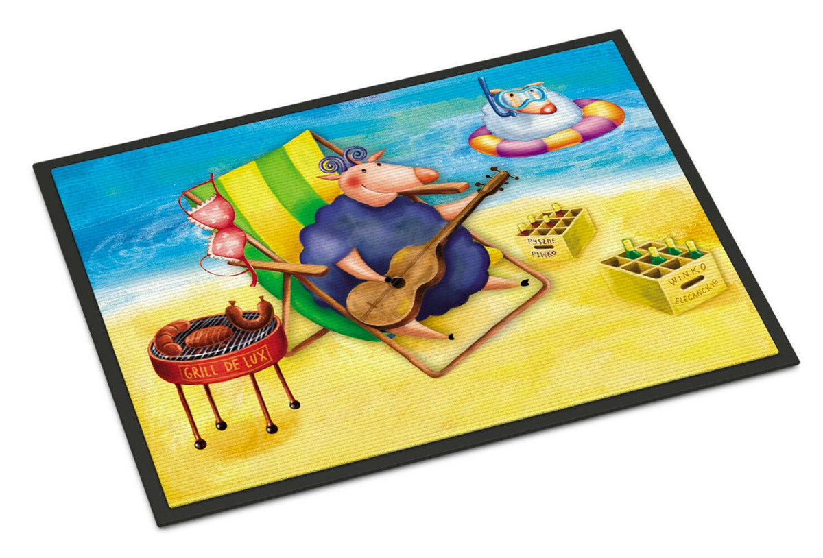 Pig Sunbathing on the Beach Indoor or Outdoor Mat 24x36 APH0079JMAT - the-store.com