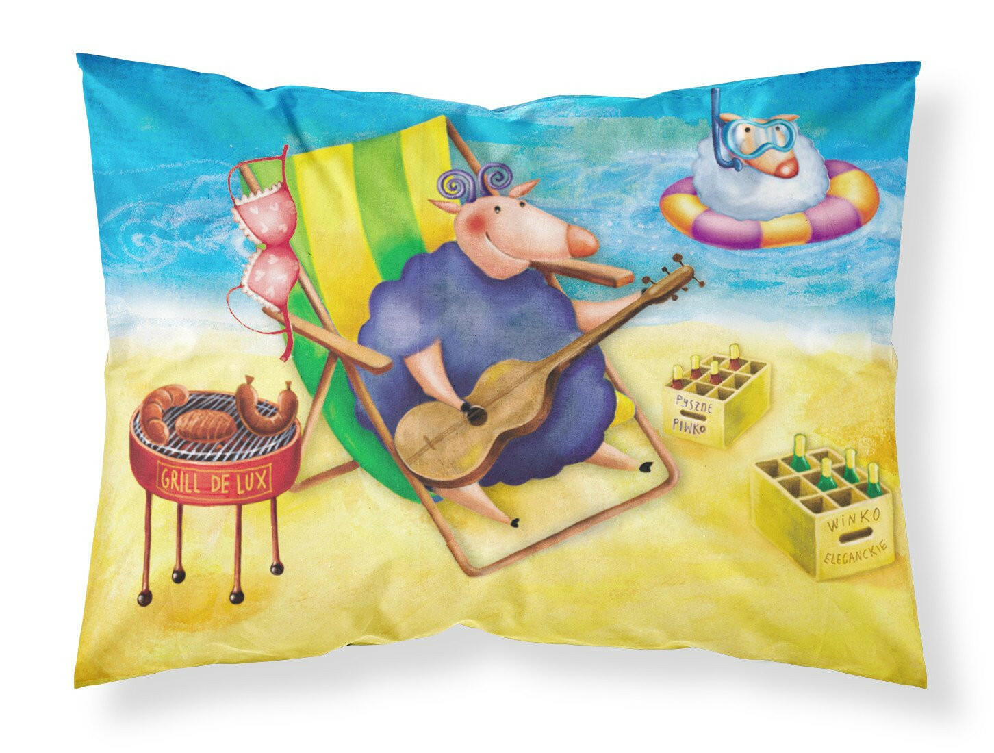 Pig Sunbathing on the Beach Fabric Standard Pillowcase APH0079PILLOWCASE by Caroline's Treasures