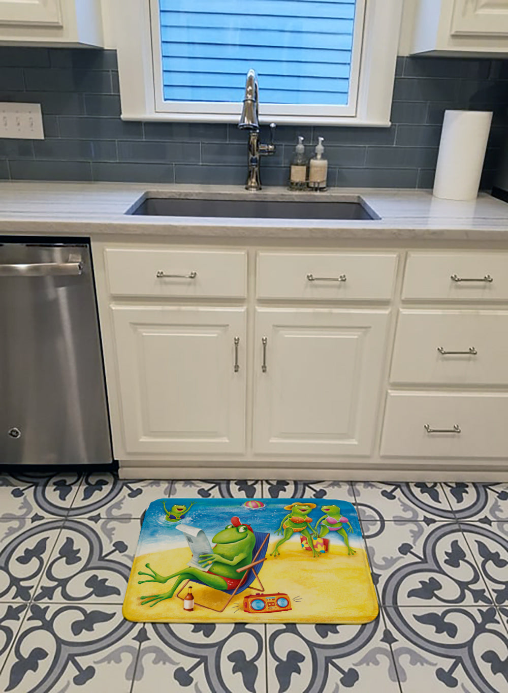 Frogs on the Beach Machine Washable Memory Foam Mat APH0080RUG - the-store.com