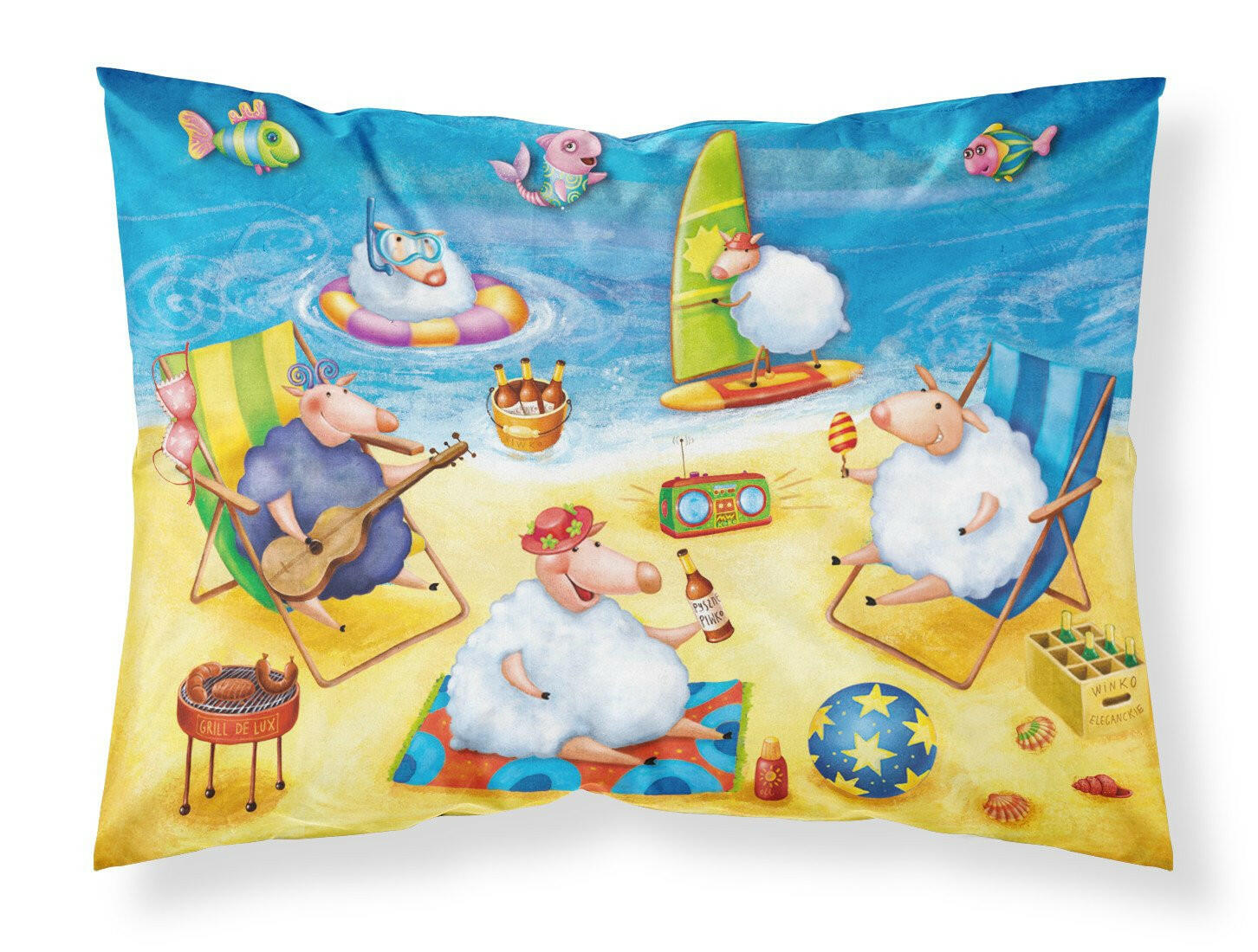 Party Pigs on the Beach Fabric Standard Pillowcase APH0081PILLOWCASE by Caroline's Treasures