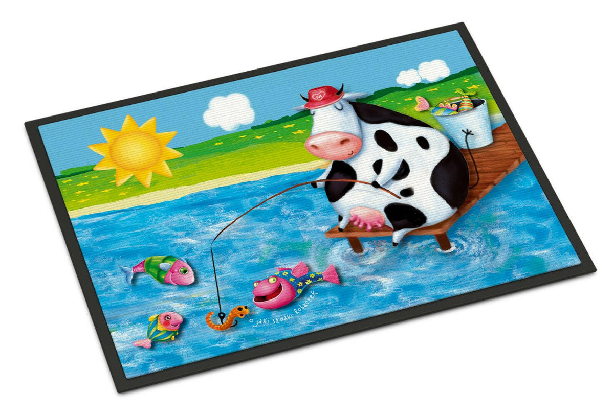 Cow Fishing off of a Pier Indoor or Outdoor Mat 24x36 APH0085JMAT - the-store.com