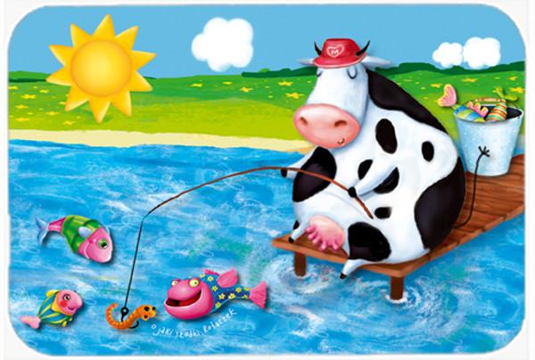 Cow Fishing off of a Pier Glass Cutting Board Large APH0085LCB by Caroline&#39;s Treasures