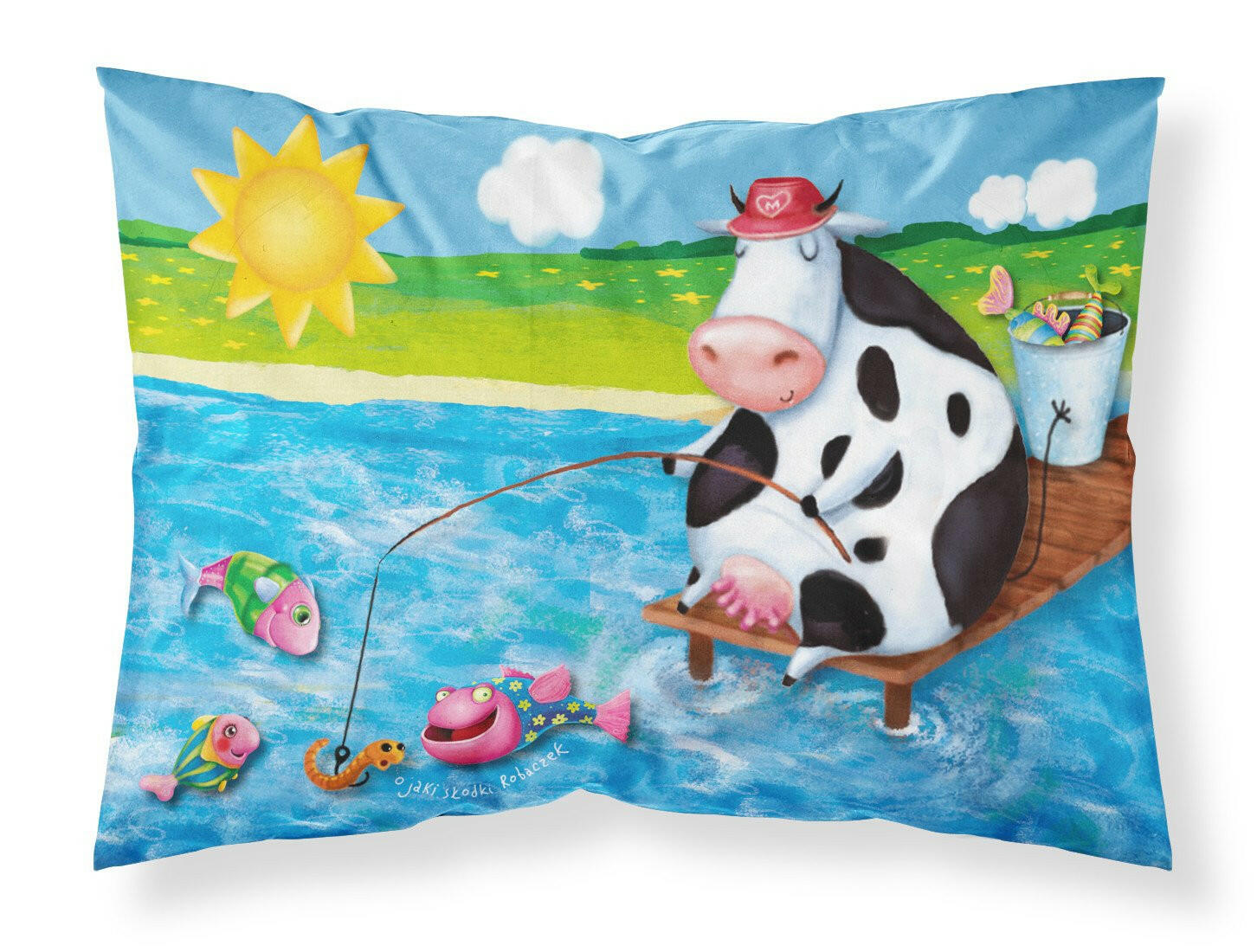 Cow Fishing off of a Pier Fabric Standard Pillowcase APH0085PILLOWCASE by Caroline's Treasures