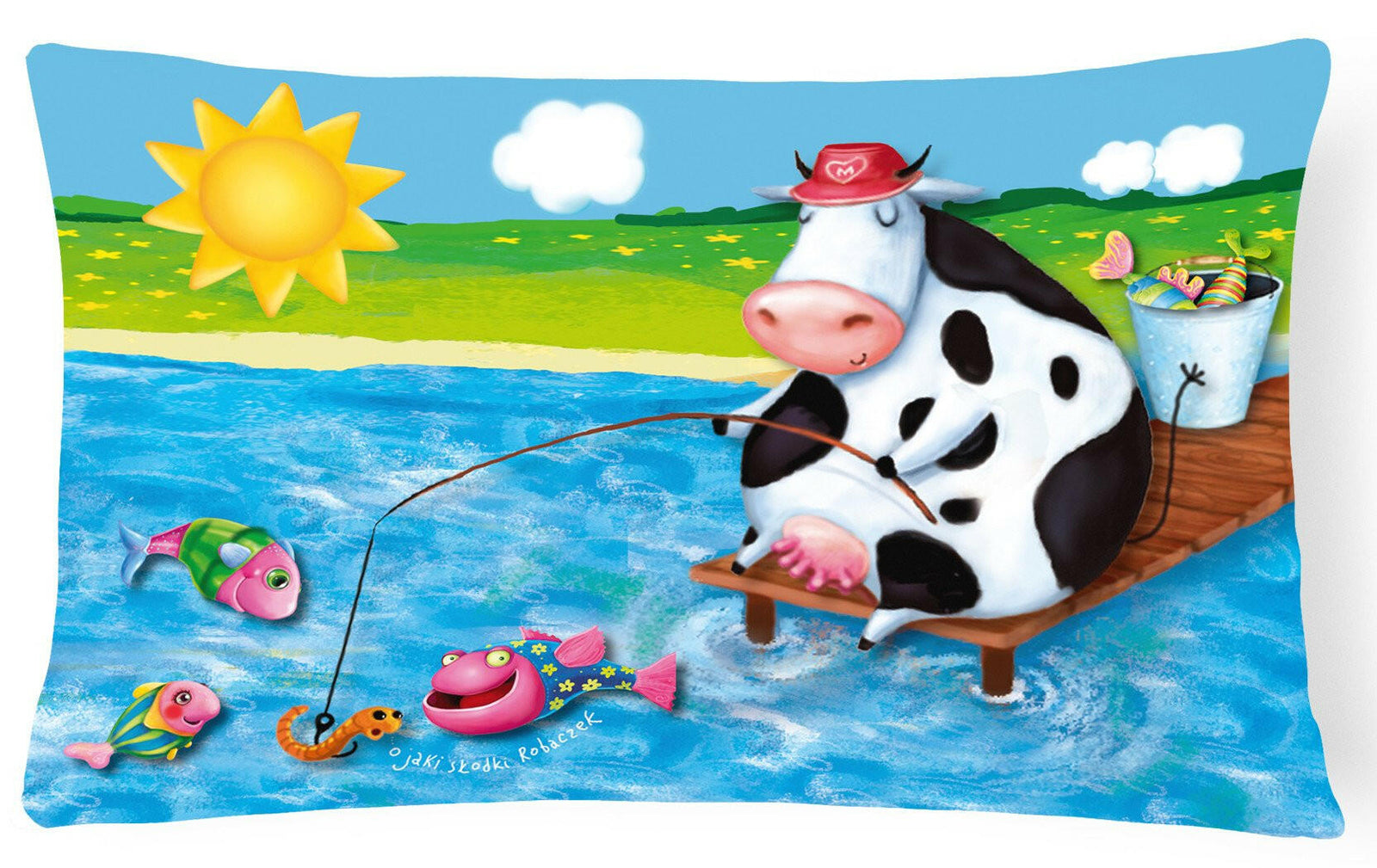 Cow Fishing off of a Pier Fabric Decorative Pillow APH0085PW1216 by Caroline's Treasures