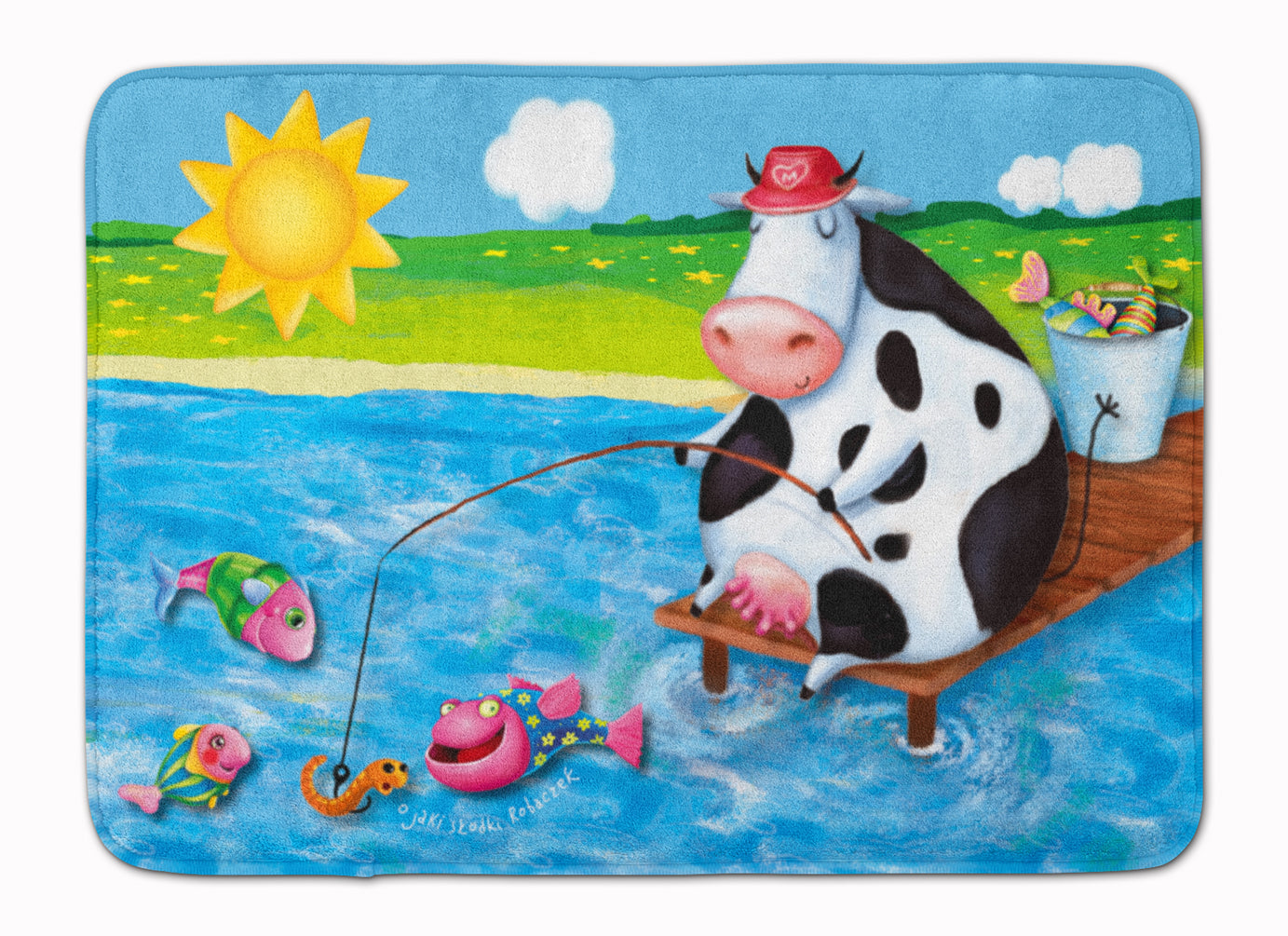 Cow Fishing off of a Pier Machine Washable Memory Foam Mat APH0085RUG - the-store.com