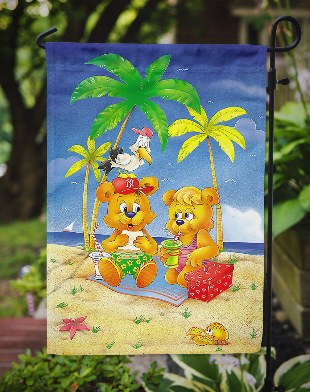 Teddy Bears Picnic on the Beach Flag Garden Size