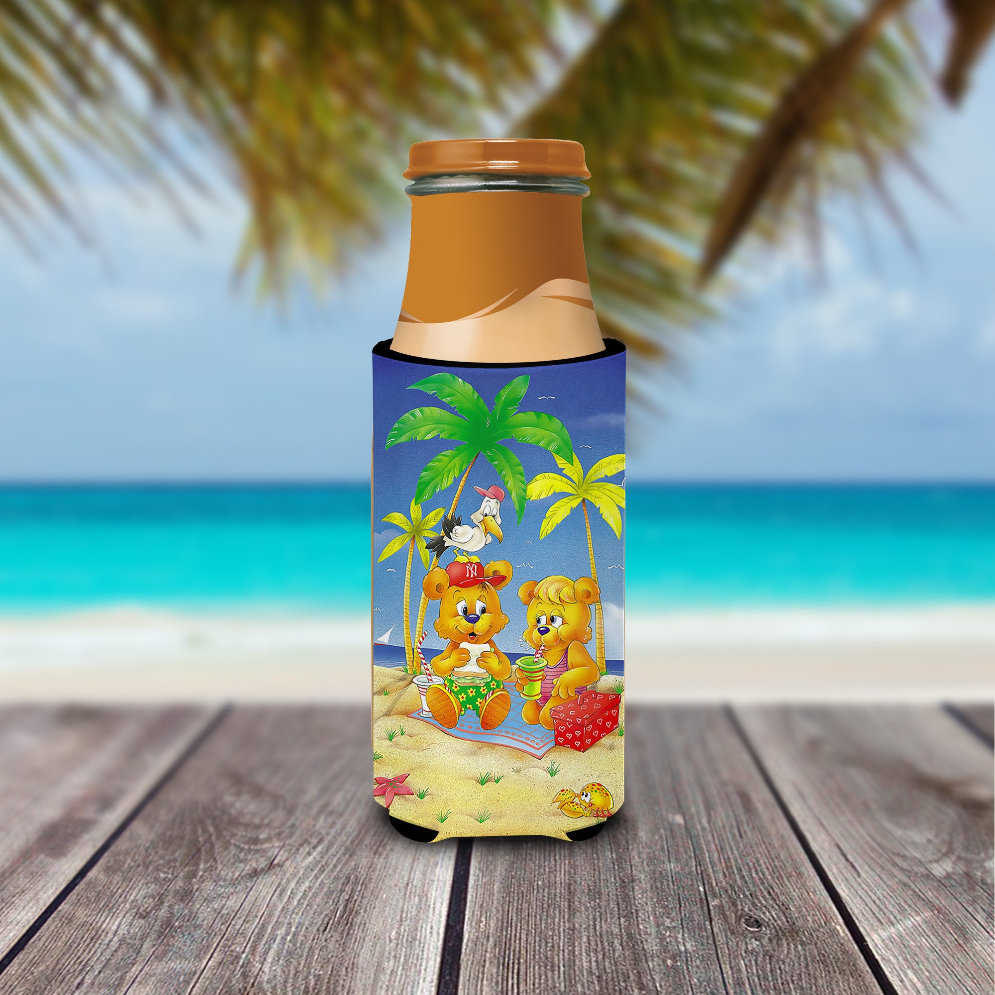 Teddy Bears Picnic on the Beach  Ultra Beverage Insulators for slim cans APH0239MUK  the-store.com.