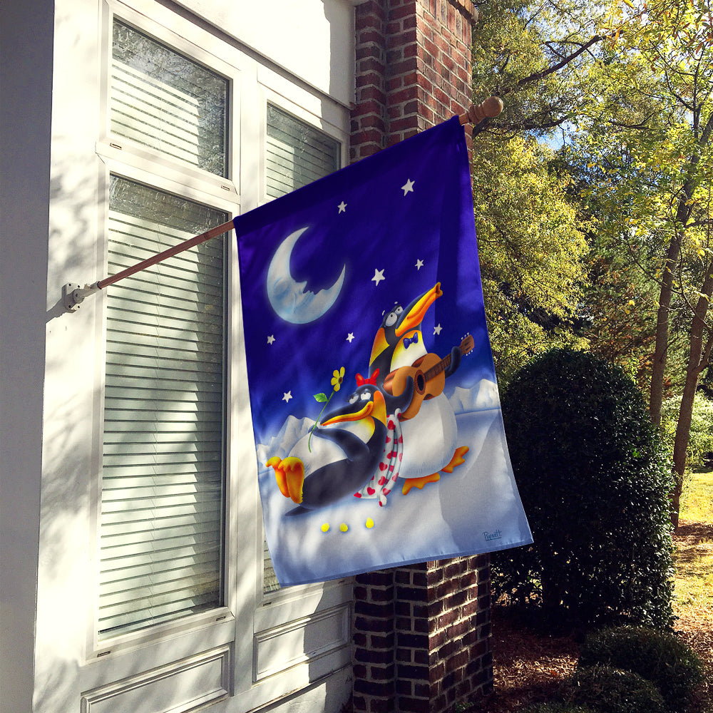 Caroline's Treasures Music under the Moon Penguins Flag Canvas House Size