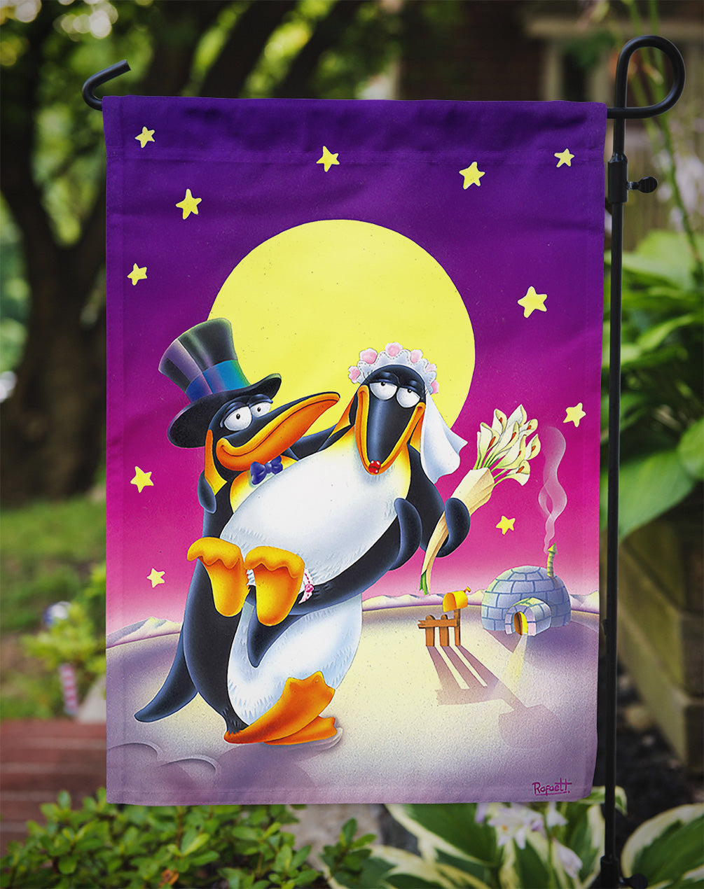Just Married Wedding Penguins Flag Garden Size APH0244GF  the-store.com.