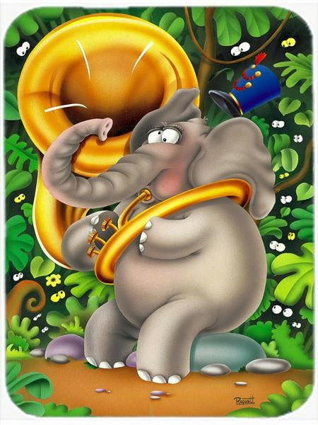 Elephant playing the Tuba Glass Cutting Board Large APH0248LCB by Caroline&#39;s Treasures