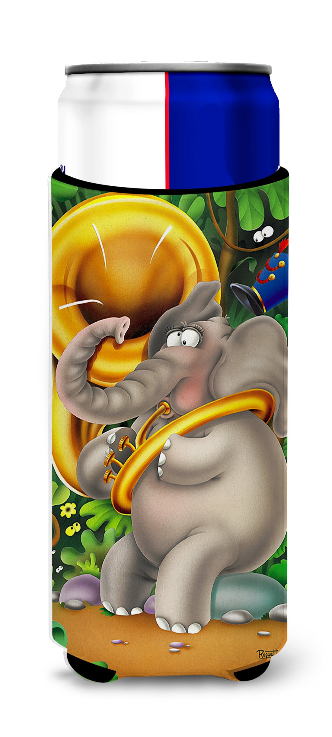 Elephant playing the Tuba  Ultra Beverage Insulators for slim cans APH0248MUK