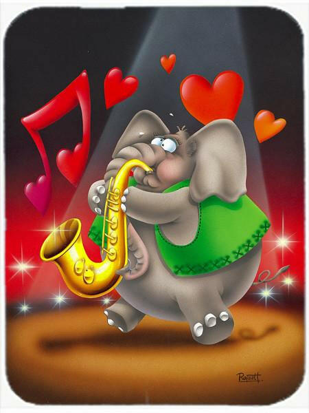 Elephant playing the Saxaphone Glass Cutting Board Large APH0250LCB by Caroline&#39;s Treasures