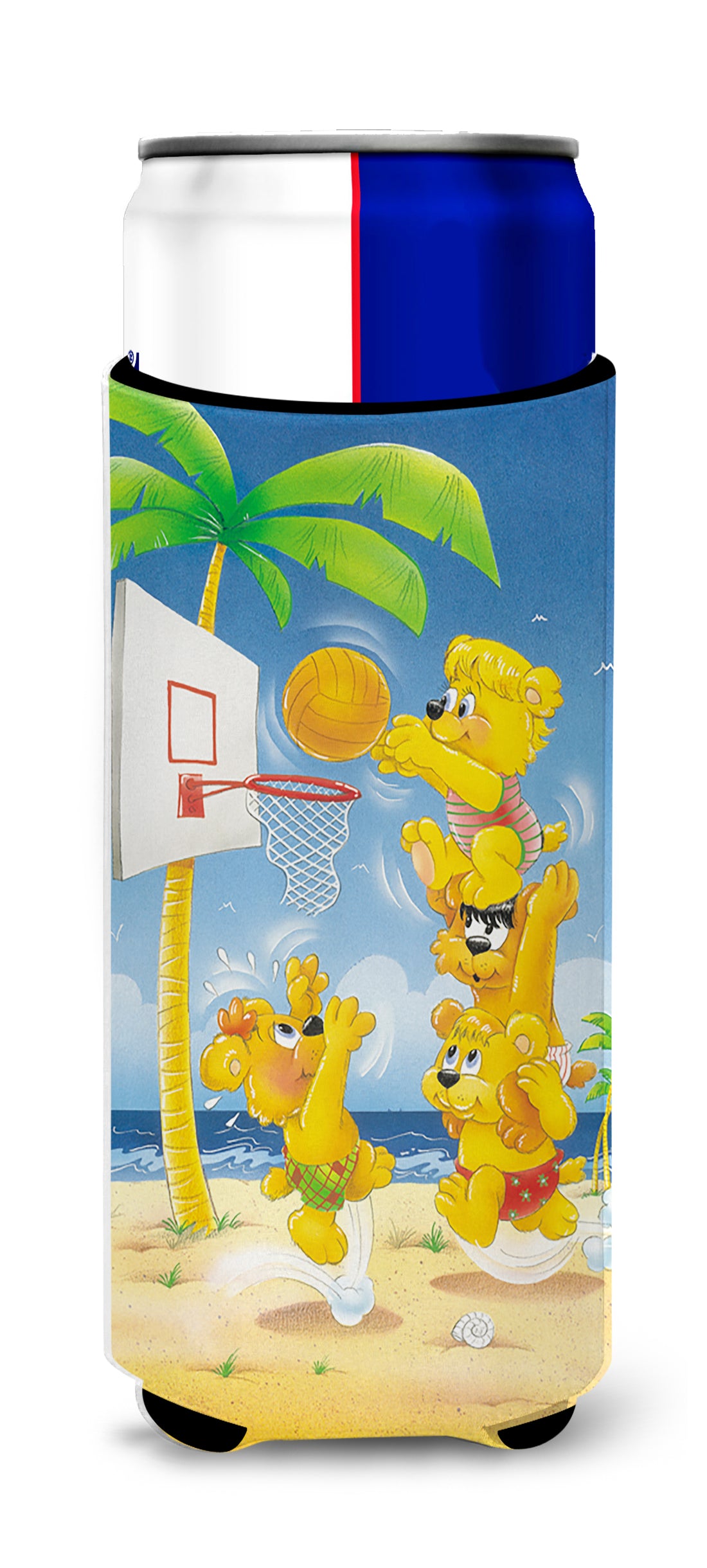 Bears playing Basketball  Ultra Beverage Insulators for slim cans APH0388MUK  the-store.com.