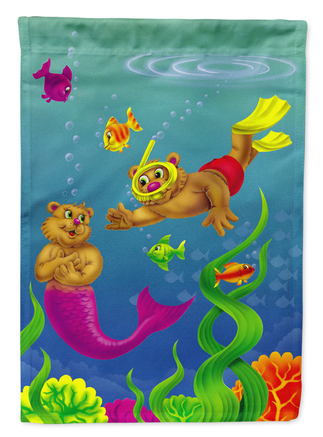 Teddy Bear Mermaid and Diver Flag Garden Size  the-store.com.