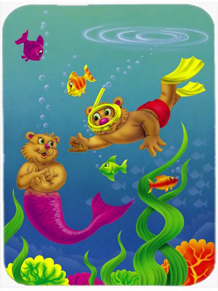Teddy Bear Mermaid and Diver Glass Cutting Board Large APH0414LCB by Caroline&#39;s Treasures