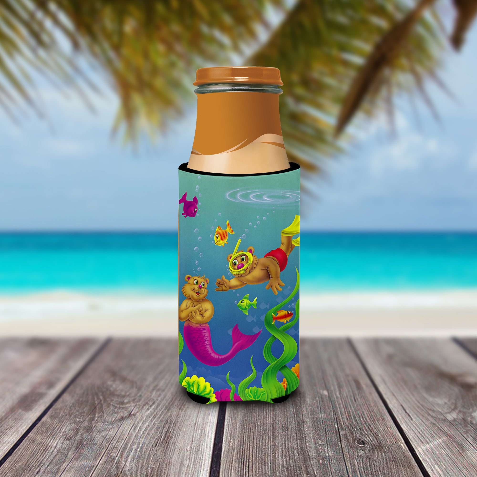 Teddy Bear Mermaid and Diver  Ultra Beverage Insulators for slim cans APH0414MUK  the-store.com.