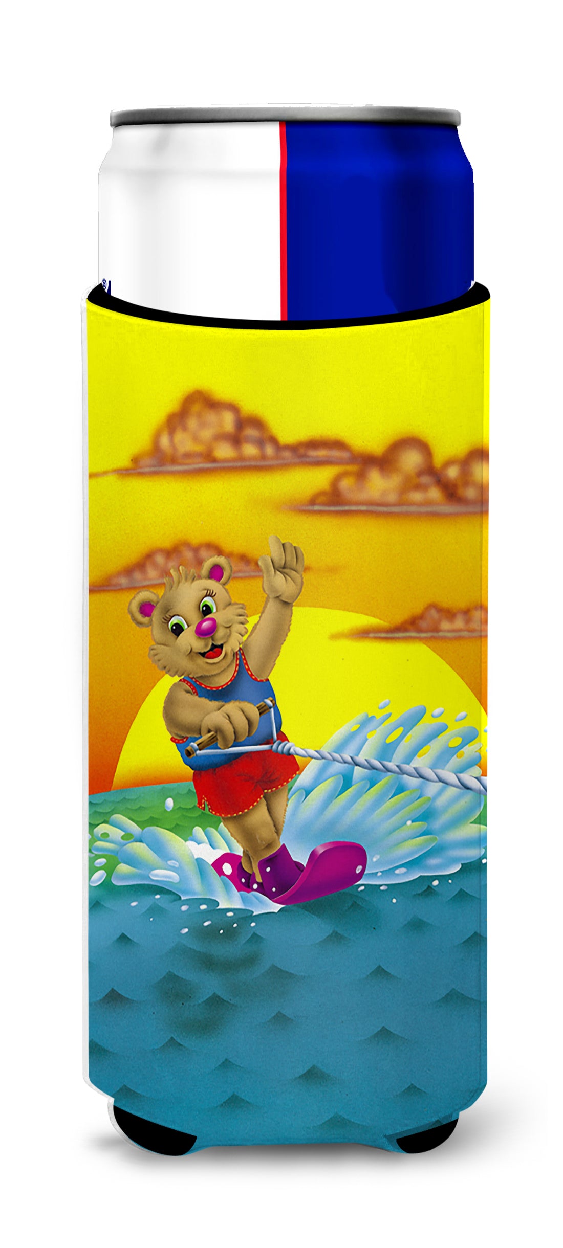 Teddy Bear Water Skiing  Ultra Beverage Insulators for slim cans APH0415MUK