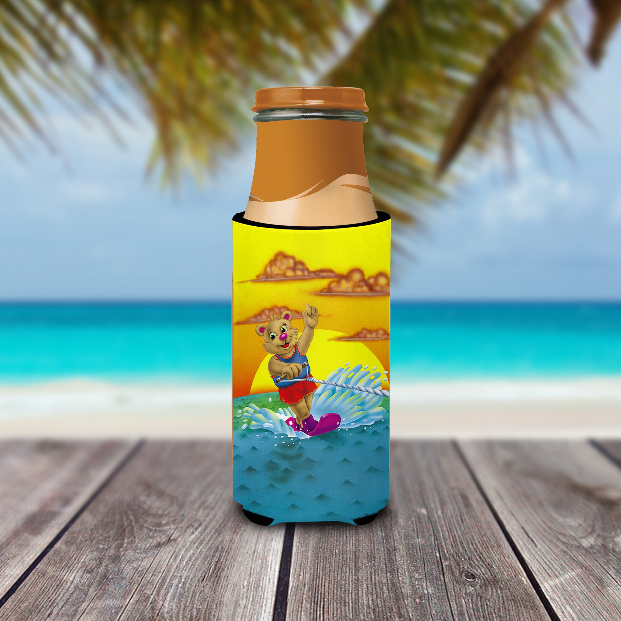 Teddy Bear Water Skiing  Ultra Beverage Insulators for slim cans APH0415MUK  the-store.com.