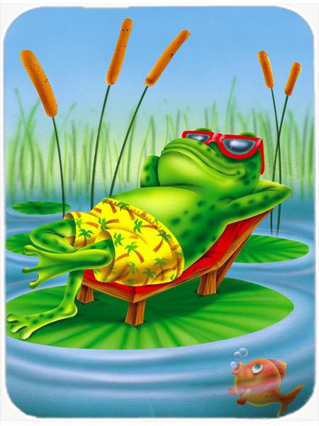Frog Chilaxin on the Lilly Pad Glass Cutting Board Large APH0521LCB by Caroline&#39;s Treasures