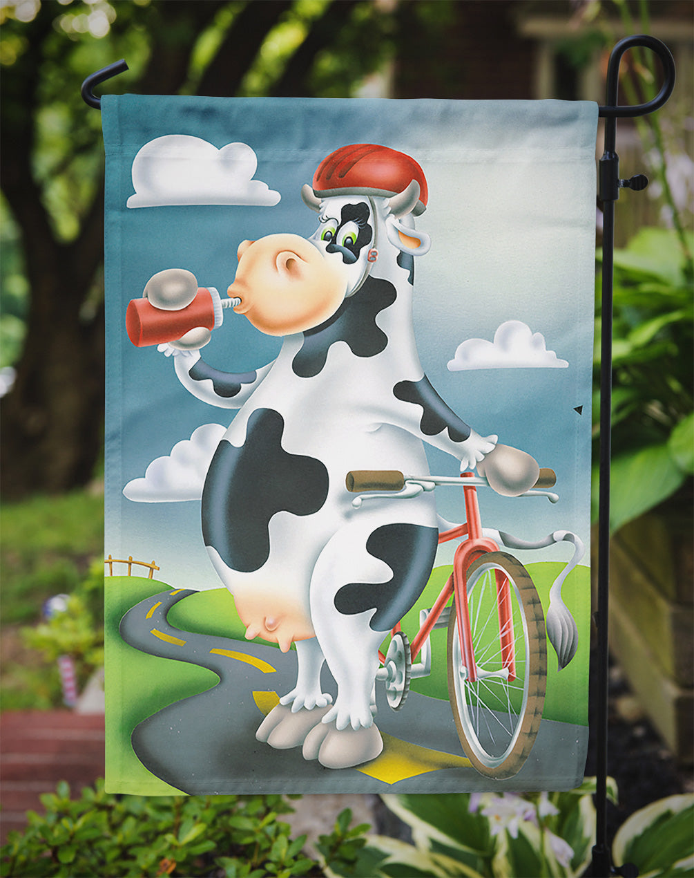Cow on a Bike Ride Flag Garden Size APH0532GF