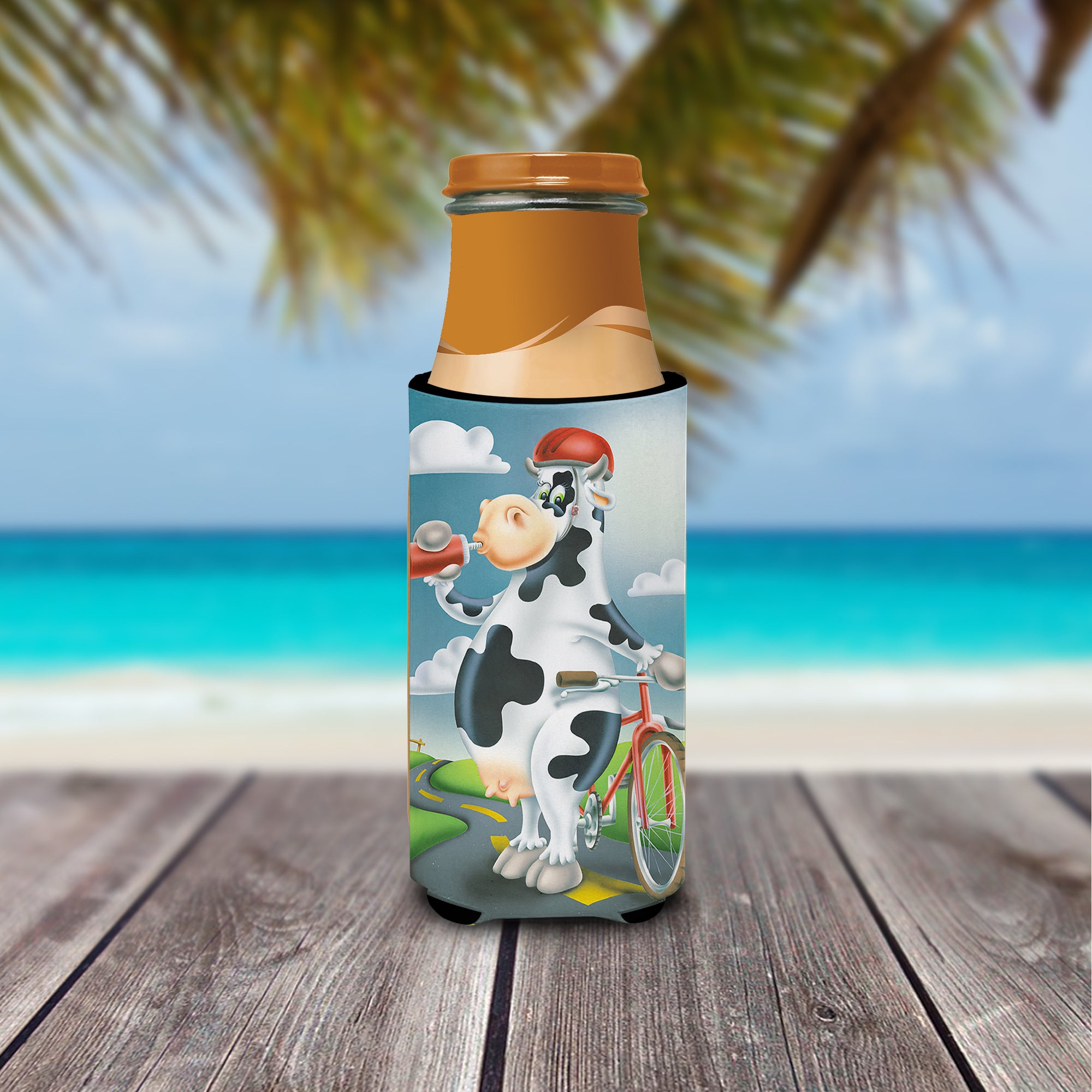 Cow on a Bike Ride  Ultra Beverage Insulators for slim cans APH0532MUK  the-store.com.