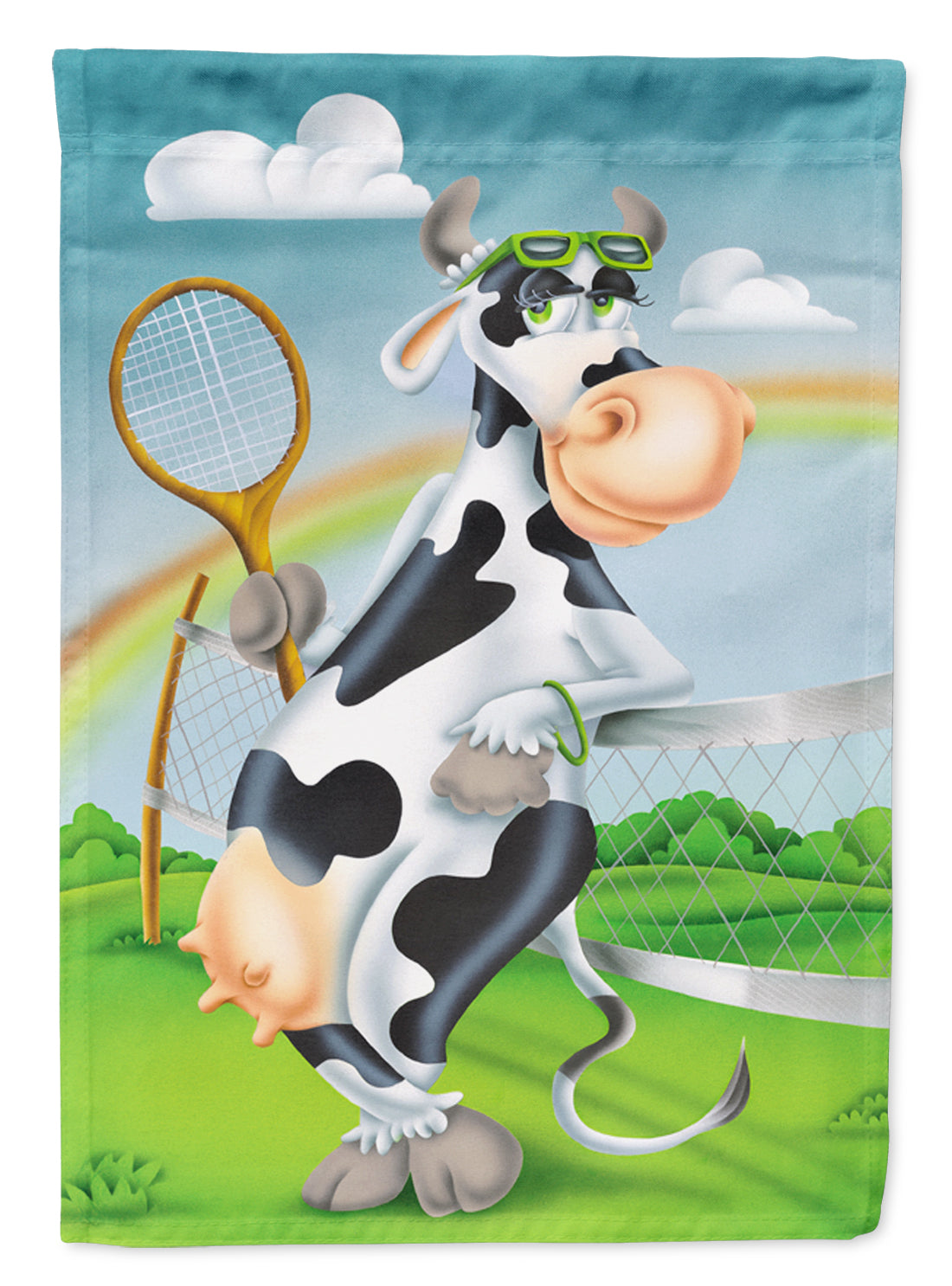 Cow playing Tennis Flag Garden Size APH0533GF